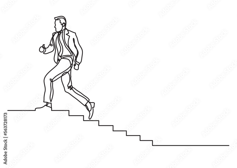 Wall mural continuous line drawing vector illustration with fully editable stroke of man climbing career ladder