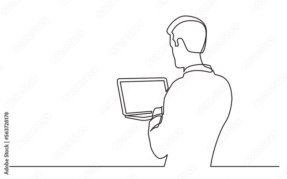 Canvas Prints continuous line drawing vector illustration with fully editable stroke of man standing man holding l