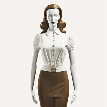 Detailed Illustration Of A Retro Vintage Department Store Mannequin From 1969 Isolated On A White Background, Generative Ai