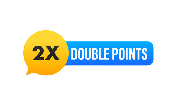 Flat icon with red double points for promotion design. Badge flat on white background. Vector illustration