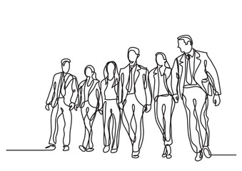 continuous line drawing vector illustration with FULLY EDITABLE STROKE of business positive team walking