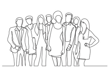continuous line drawing vector illustration with FULLY EDITABLE STROKE of business team standing together 1