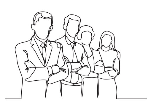 continuous line drawing vector illustration with FULLY EDITABLE STROKE of business team  4