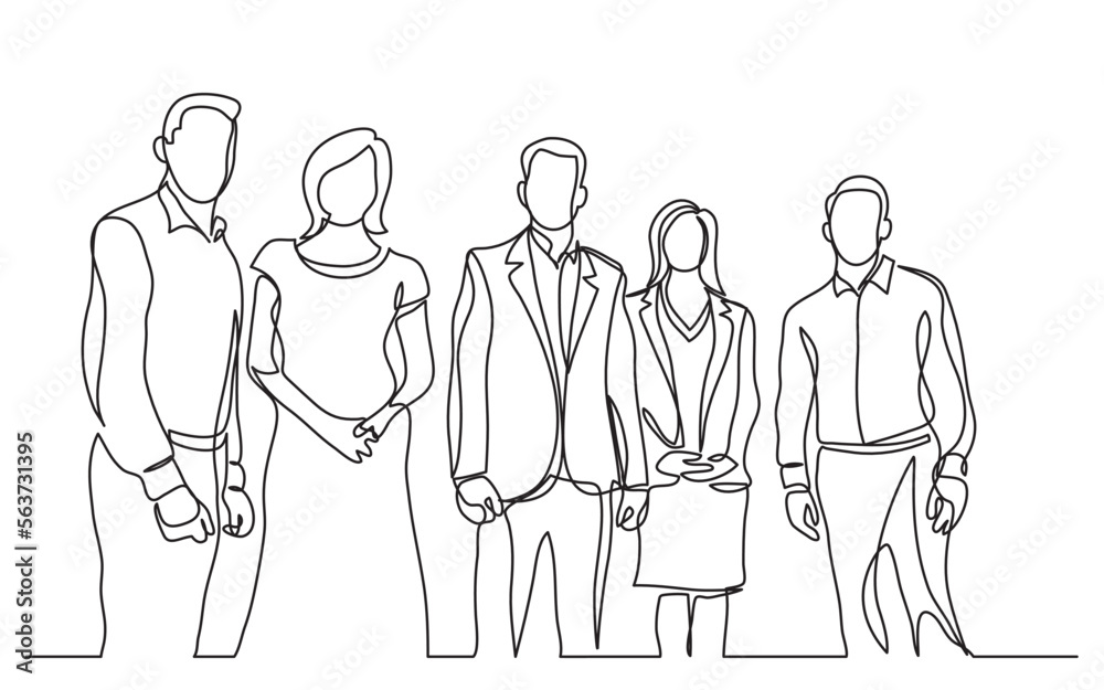 Wall mural continuous line drawing vector illustration with FULLY EDITABLE STROKE of people tam standing looking