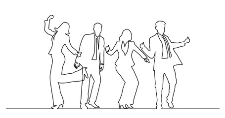Obraz premium continuous line drawing vector illustration with FULLY EDITABLE STROKE of of happy successful business people