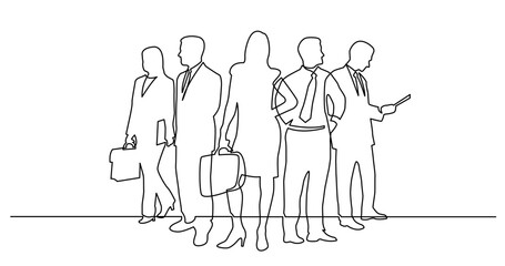 continuous line drawing vector illustration with FULLY EDITABLE STROKE of of various standing business people