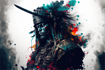 Samurai digital art RGB colorful japan