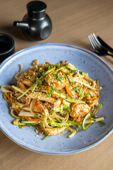 Japanese fried rice with mushrooms and shrimp.
Restaurant menu shrimp rice