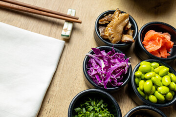 Fototapeta na wymiar ingredients of a sushi bowl dish