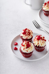Red velvet cupcakes on a small plate