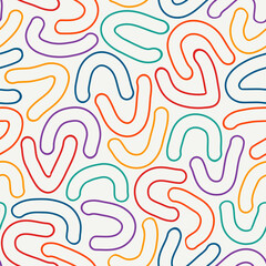 Sketched linear seamless pattern. Organic, natural abstract wallpaper. Minimalist design background. Freehand irregular curve lines motif print. Modern simple minimal ornament