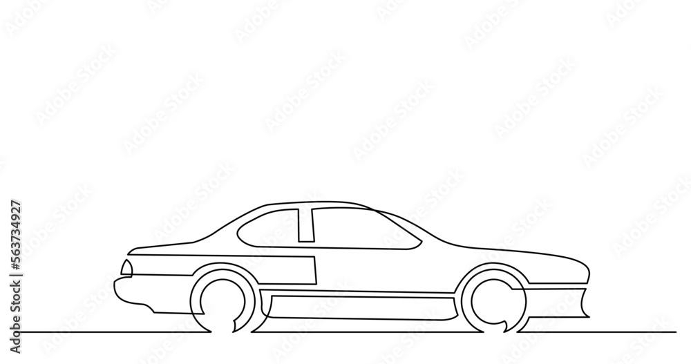 Sticker continuous line drawing vector illustration with FULLY EDITABLE STROKE of classic car