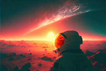 astronaut and sun on mars