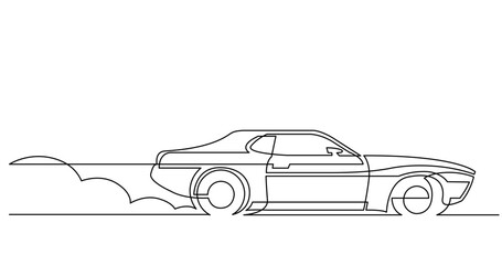 continuous line drawing vector illustration with FULLY EDITABLE STROKE of retro sport car driving fast