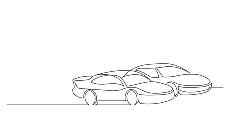 continuous line drawing vector illustration with FULLY EDITABLE STROKE of two fast racing cars