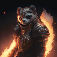 Ferret knight in the dark with fire and sparks. Digital art. Generative AI.