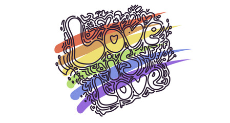 Love is Love lettering. Calligraphy postcard or poster graphic design typography element. Hand drawn vector style. Rainbow color vector