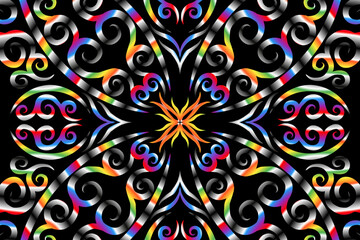 Beautiful colourful gradient line art of indonesian traditional abstract batik dayak ornament for design template elements background 
