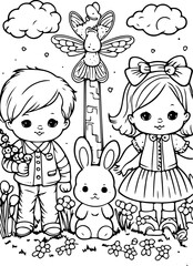 children, coloring, page, easter, earth, climate, change, flowers, bunny, painting, drawing, child, bunny, mother, muttererde, klimawandel, ausmalen, Malbuch, 