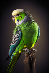 Colorful Parakeet.   Green Parrot.  Generative AI.