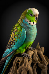 Colorful Parakeet.   Green Parrot.  Generative AI.