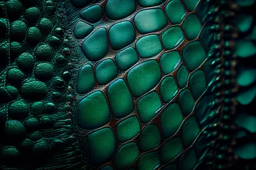 Fototapeten Green crocodile leather texture.  Generative AI. © EwaStudio