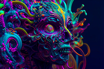 Horror Poster.  Mystical head.  psychedelic monster.  Generative AI.