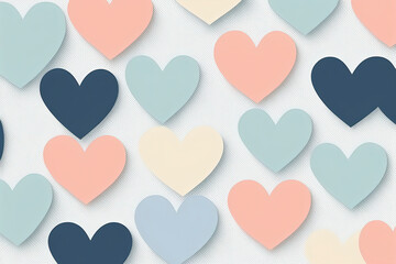 Seamless pattern of heart, pastele blue, yellow, orange and pink hearts, generative ai