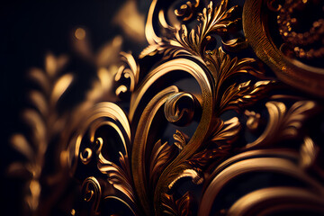 Luxurious golden, black floral background. Generative AI.