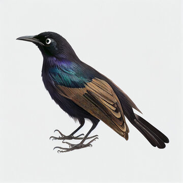 Common Grackle full body image with white background ultra realistic



