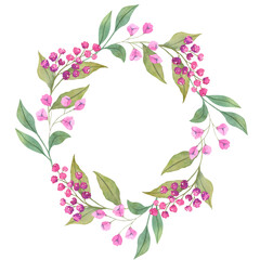 Watercolor floral wreath isolated on white background. Natural hand painted design object. Ideal for wedding cards, prints, patterns, packaging design.