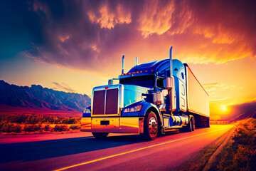 Obraz na płótnie Canvas Truck On Freeway. Generative AI.