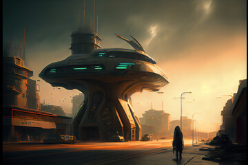 Fototapeta na wymiar Alien futuristic town .Generative AI