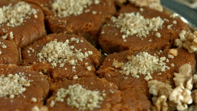 Traditional turkish baklava pistachio pastry. Dilberdudagi, ozel kesim baklava, cikolatali baklava, fistikli baklava, katmer, fistikli kadayif, kattafi, fistik sarma, soguk baklava, midye baklava, cev