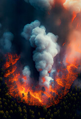 Aerial View of a Raging Forest Fire - Generative AI. - obrazy, fototapety, plakaty