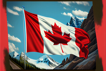 Canadian flag blowing in the wind; Generative AI.
