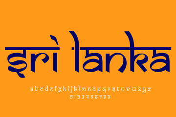 country Sri Lanka text design. Indian style Latin font design, Devanagari inspired alphabet, letters and numbers, illustration.
