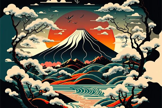 Fusion between Pop art deco and traditional Japanese ukiyo-e art, ai art