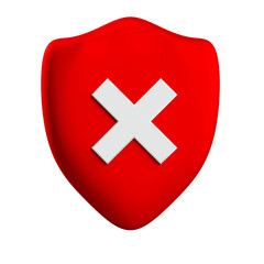 Shield Sign with X symbol 3d Illustration