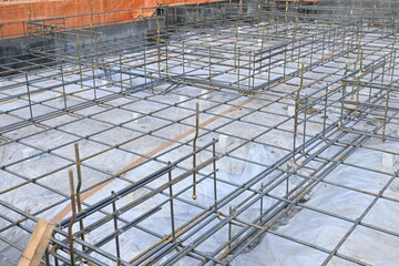 Fototapeta premium A view of foundation work for new housing construction.