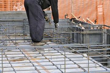 A view of foundation work for new housing construction.