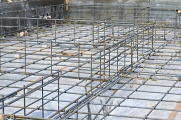 A view of foundation work for new housing construction.