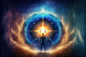 Obraz na płótnie Canvas The energy of Reiki. Source of Spirituality, universe, life force, prana, the mind of God. Generative AI