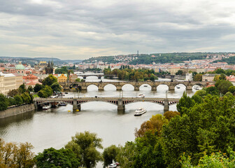 Fototapeta na wymiar Prague bridges and Vltava river from Petrin hill, Prague, Czech Republic