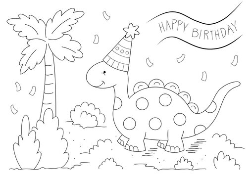 dinosaur birthday party coloring page. you can print it on a4 size paper