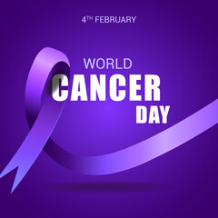 world cancer day banner. Violet ribbon at violet background