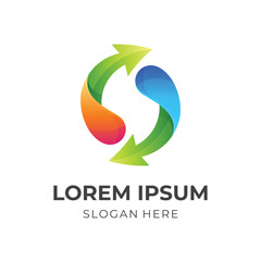 recycle arrow logo design with 3d colorful style