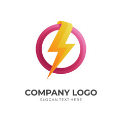 thunder logo vector with 3d yellow and red color style