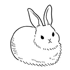 レトロなお座りウサギの線画イラスト素材