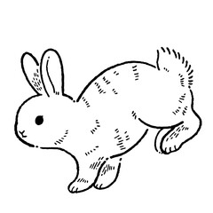 レトロな走るウサギの線画イラスト素材